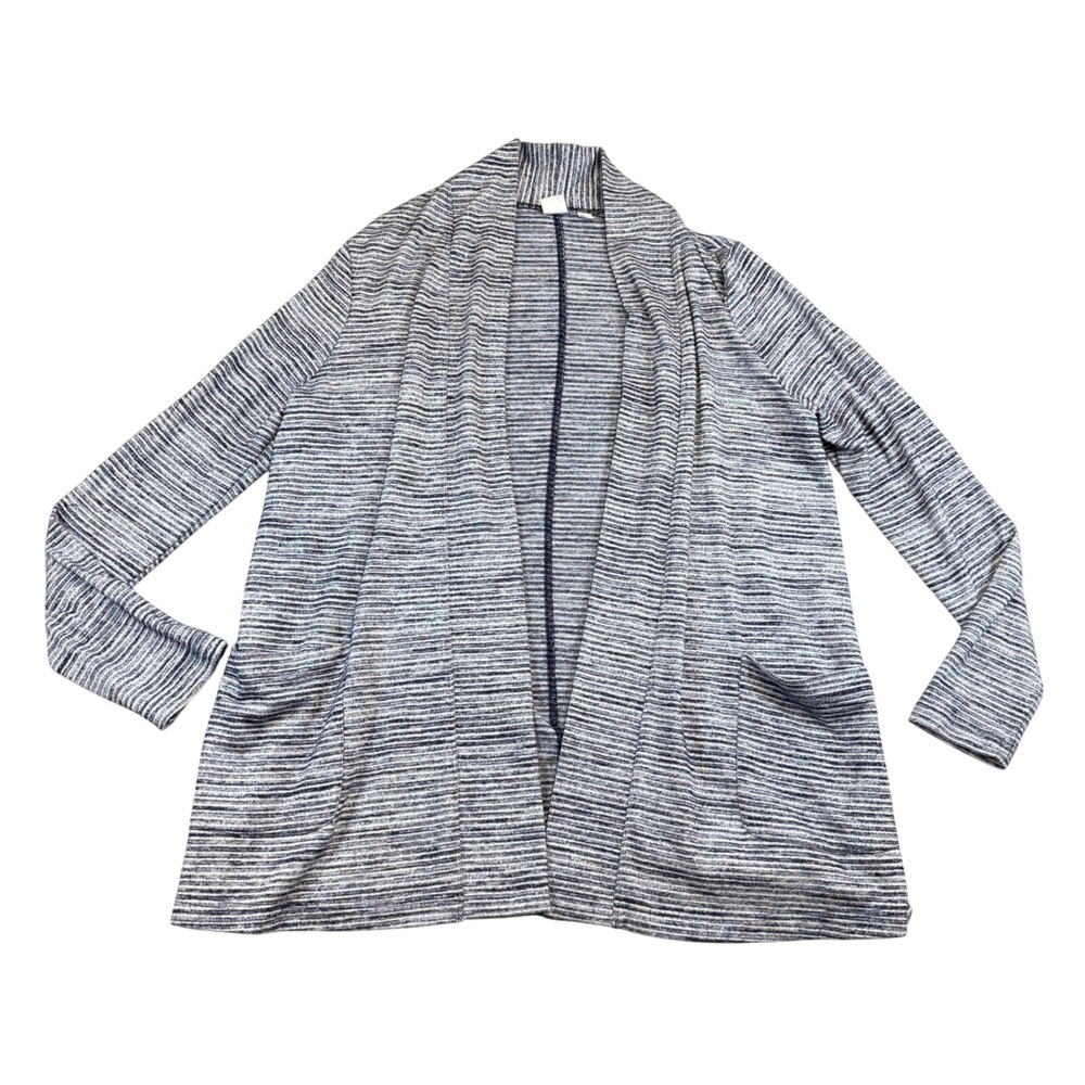 Gap Womens Navy Blue White Striped Open Front‎ Cardigan Shawl Collar Pockets M